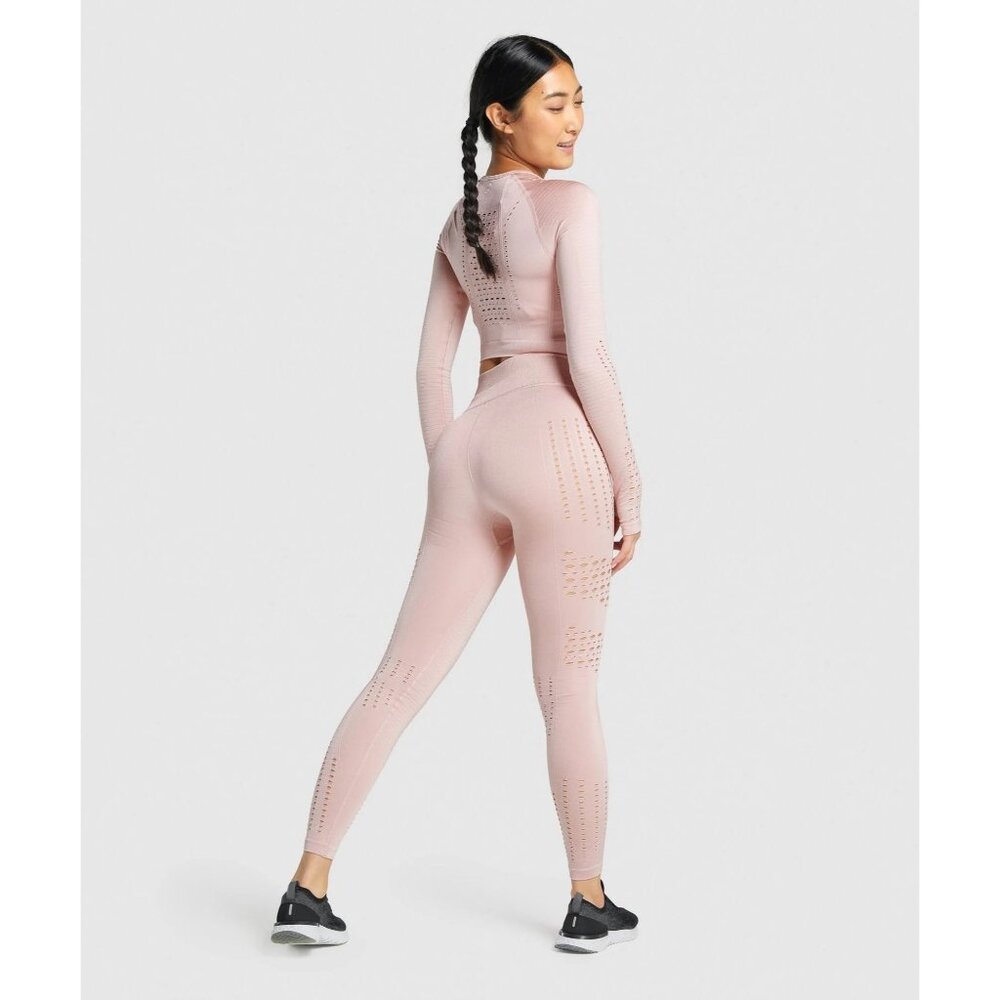 Gymshark Seamless Long Sleeve Crop Top & Leggings Set XS Pink Glow